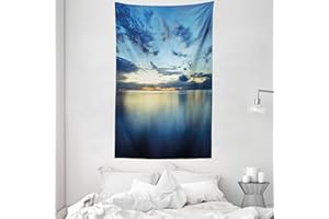 ABAKUHAUS Blau Wandteppich und Tagesdecke, Dämmerung über Tropical Lagoon aus Weiches Mikrofaser Stoff Waschbar ohne Verblassen Digitaldruck, 140 x 230 cm, Dunkel Blau