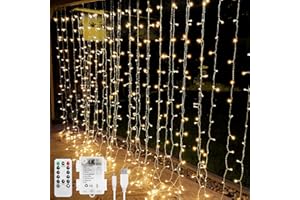 LIGHTING EVER LE, kurtyna świetlna LED, 3 * 3 m, zasłona łańcuchowa USB, 300 diod LED, ciepła biel, 8 trybów ściemniania drutu miedzianego, akumulator łańcuchowy do dekoracji wnętrz, na zewnątrz, dekoracja na