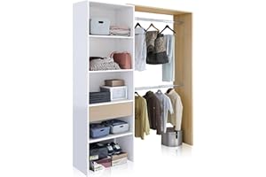 duehome | Armario Vestidor, Armario 2 Barras, 4 Baldas y 1 Cajón, Vestidor Reversible, Modelo Aura, Acabado en Blanco Artik y Roble, Medidas: 158 cm (Ancho) x 187 cm (Alto) x 40 cm (Fondo)