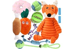 RESTORGAN 12 Pack Luxury Puppy Toys for Teething Small Dogs, Puppy Chew Toys with Cute Squeaky Dog Toys, Ball and More Rope Dog Chew Toys, Squeaky Plush Dog Rope Toys Set for Small and Medium Dogs