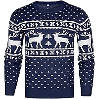 Maglione Uomo Natale Con Motivo Alce E Renne - 100% Acrilico, Morbido, Per Feste