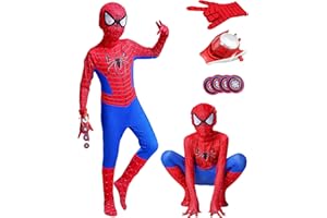 HVIERO Deguisement Spider Enfant 3-12 ans avec Gant Lanceur Spider Costume Spider Enfant Cosplay Halloween Carnaval Mascarade Cadeaux de Noël Combinaison Spider Enfant