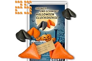 ‎D&D FUN COOKIES D&D Fun Cookies – Halloween Glückskekse Orange & Schwarz, 25 Stück, Vegetarisch, Vanille Geschmack, Einzeln Verpackt, Mit Sprüchen Deutsch & Englisch, Perfekt Für Party & Gastgeschenke