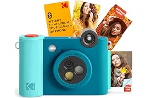 KODAK Smile+ 2-in-1 Digitale Sofortbildkamera & kabelloser Bluetooth-Fotodrucker - 10MP, Spezialeffekt-Drehobjektiv, Zink 2x3” Klebefotos, Drucken über Fun-App von Smart Devices - Blau