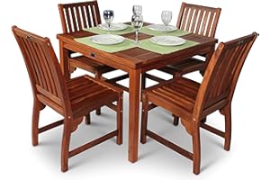 BrackenStyle Devon Hardwood Garden Dining Set – 90cm Square Table & 4 Side Chairs – Commercial Quality Outdoor Garden Set