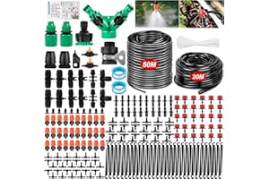 AQXONG System nawadniania ogrodu, 50 m + 20 m, automatyczny zestaw do nawadniania kropelkowego, zestaw do nawadniania kropelkowego, automatyczny zestaw do nawadniania nadaje się do ogrodów, trawników,