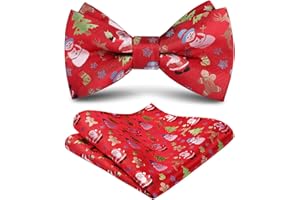 HISDERN Papillon Uomo Natale Regolabile Papillon e Fazzoletto da Taschino Set da Uomo da Formale Natalizi Partito