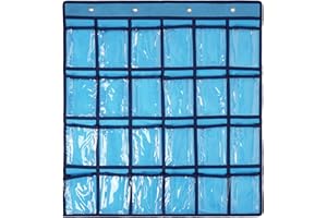 SAVORLIVING Organizer da Parete con 24 Tasche, Portaoggetti da Parete, Ideale per Classi, per Riporre Calcolatrici e Cellulari, Borsa portaoggetti da appendere con 4 Ganci in Metallo, Blu