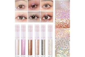 SUSIKEKI 6Pcs Liquid Glitter Eyeshadow Eyeliner, Korean Makeup, Bling Under Eye Shadow, Shimmer Eye Make Up Valentine's Day Gift Set,Long Lasting,Quick Drying & Pigmented Loose Glitter Glue for Crystals Makeup