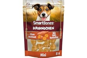 SmartBones Kauknochen Mini - Kausnack mit Süßkartoffel für kleine Hunde, Knochen mit weicher Textur, ohne Rohhaut, 8 Stück