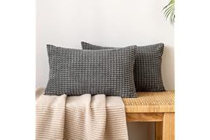 EMEMA Kordsamt Kissenbezug Granulat Dekorative Sofakissen Dekokissen Kissenbezüge Couchkissen Kissenhülle Weich Kissen Bezug Zierkissen für Sofa Couch Wohnzimmer 2er Set 40x60 cm Dunkelgrau
