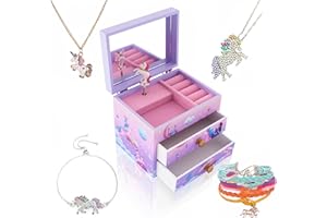 ZOOWING Girls Musical Jewelry Box Toys Gifts with Full Size Mirror and Unicorn Jewelry Set (Unicorn10)