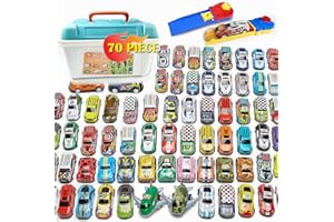 TuKIIE 70 Pièce Lot Petites Voitures à Friction pour Enfants 3 Ans, Métal Voitures Jouets avec Coffret et Voiture Jeux Tapis, Mini Voitures de Police Course Cadeau d'anniversaire pour Garçon et Fille