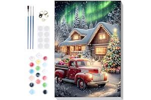 Lxmsja Paint by Numbers Christmas Eve for Adults Beginners with Frame, Painting by Numbers Aurora on Canvas, Diy Acrylic Painting Kit Art and Crafts for Home Wall Decor, 8x12inch