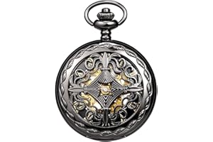 TREEWETO Montre à gousset mécanique pour homme avec boîtier en cuivre style steampunk antique Bronze/noir