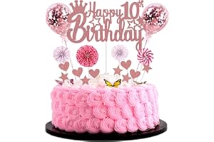 JRZYHI Happy 10th Birthday Tortendeko mädchen 10. Geburtstag Hello 10 Cake Topper Rosegold Kuchen Topper 10 Kuchen Deko 10 Geburtstag junge Tortendeko 10 jahre mädchen Glitter Cake Topper für 10 Geburtstag