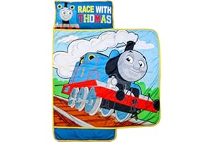 Jay Franco Nickelodeon Thomas & Friends Racing Thomas Nap Mat - Built-in Pillow and Blanket - Super Soft Microfiber Kids'/Toddler/Children's Bedding, Age 3-5 (Official Nickelodeon Product)