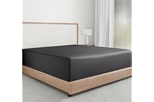 ‎CALIFORNIA DESIGN DEN Spannbettlaken Baumwolle 180x200 cm Dunkelgrau, weiches, Hotelqualität Spannbetttuch mit tiefen Taschen und Kopf- und Fußanhängern von California Design Den