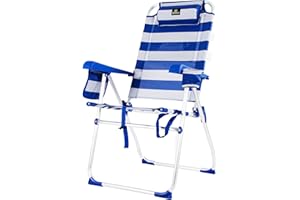 CREVICOSTA QUALITY MARK MARCAS DE CALIDAD - Palmera 2081-3 - Silla de Playa Plegable con reposabrazos y 8 Posiciones. Azul Alum.22MM TEXTILINE 2X1 (Marinera)