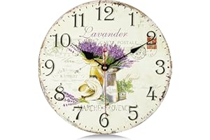 Lafocuse 30cm Orologio da Parete Lavanda Silenzioso Vintage, Rustico Floreale Orologio Legno Shabby Chic, Retro Deco Senza Ticchettio per Soggiorno Camera da Letto Cucina Ufficio