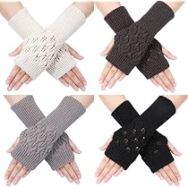 Pack De 4 Pares De Guantes Sin Dedos Térmicos - Para Hombre Y Mujer, Poliéster, Ideales Para Correr, Bicicleta Y Exterior En Invierno