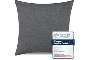 ATsense poszewka na poduszkę 40 x 40 cm, 100% prana bawełna, ciemnoszara, z zamkiem błyskawicznym, super miękka, wysokiej jakości i wygodna