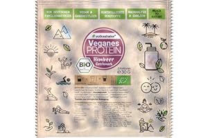 VOLKSSHAKE BIO Protein vegan | Himbeere | Probierbeutel 30g | DE-ÖKO-006 | 10 pflanzliche Proteinquellen | Ohne Süßungsmittel | Ohne Soja & Gluten | Premiumqualität vom Bodensee | Made in Germany