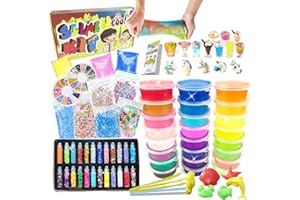 ESSENSON Slime Kit - Slime Making Your Own Children Includes 12 Clear Crystal Slime, 48 Glitter Sheet Glasses, 25 Sea Animals Model, Slime Foam Balls, Fruit Disc, Goldfish Glass Beads