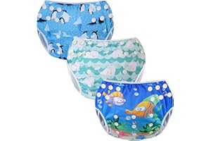 Codkkre Pañales para Nadar para Bebés Bañador Pañal Reutilizable Bañador para Piscinas 3PCS Ajustable y Lavable niño niña talla 0-36 meses(Pingüino+Ballena+Pez)