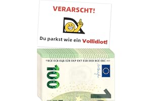 DREAKU 100 Stück Auto Gadgets Falschparker-Karten, Lustige Scheisse Geparkt, Auto Gadgets Falschparker Karten, Grün 100€ Geldschein-Design 85x55mm