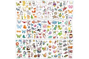 Habett Tattoo Kinder 300+ Set Mädchen Jungen Weltraum Dinosaurier Tiere Einhorn Schmetterling Klebetattoos Perfekt für Kindergeburtstag Party Mitgebsel Hautfreundliche Temporäre Kindertattoos