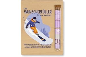 ZUKLA Verpackung für Geldgeschenk Skifahrer - 13 x 10 cm - mit Reagenzglas - Geschenk Skifahren