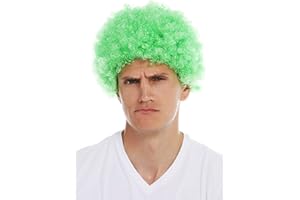 WIG ME UP- MMAS-9M-K427 Peluca para Mujeres Hombres Carnaval Payaso Afro rizos Cortos densos Cabello Crespo Verde