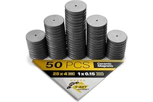 X-bet Magnet ™ Lot 50 pcs aimants céramique - Petit Disque Magnet Rond 25 mm - Ring Magnet Plat pour Bricolage, DIY, Science, Loisirs – Parfait aimants pour réfrigérateur, Tableau Blanc, frigo