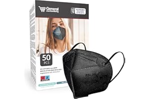 GENERAL MERCHANDISING 50 Masques FFP2 Noir Certificat ESLH CE 0598 | Masque FFP2 Noir ESLH 50 pièces scellées individuellement 5 couches de protection PFE ≥ 94% avec 50 crochets Économisez les oreilles