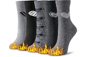 Niofind Damskie skarpety termiczne, wełniane skarpety zimowe, grube skarpety z dzianiny, ciepłe skarpety damskie, kolorowe, wygodne i oddychające, 37-42, 5 par