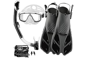HH HHAO Sport Set da Snorkeling per Adulti con Pinne Corte Regolabili, in Formato da Viaggio, Maschera da Sub di Alta qualità Dry Top Snorkel Tube, con Borsa per Il Trasporto