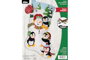 Bucilla, Snowy Snuggles, Felt Applique 18" Stocking Making Kit, Perfect for Holiday DIY Arts and Crafts, 89707E
