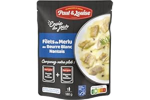 Paul & Louise Envie Du Jour - Filet de Merlu au beurre blanc Nantais 180g - Sachet micro ondable - Prêt en 2 min - À combiner avec nos sachets d'accompagnements - Légumineuses ou Céréales