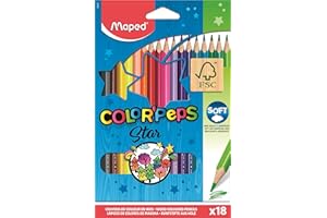 Maped - Crayons de Couleur Color'Peps Classic - 18 Couleurs Vives - Crayon de Coloriage Triangulaire Ergonomique - Pochette Carton de 18 Crayons en Bois Certifiés FSC