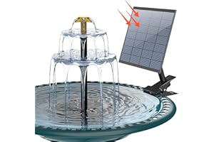 SUJFEE DIY Fuente Solar Baño de Aves 3 Niveles con Abrazaderas Fijas de Desmontable Panel Solar Bomba Agua para Decoración Jardín Exterior Terraza Jardín Cascada Baño De Pájaros