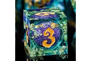 ARUOHHA Liquid Core DND Dice Set, 7pcs Resin Sharp Edged Dragons Dice RPG Role Playing Games Purple Blue Dungeons Polyhedral Dice with Gift Box D20 D12 D10 D8 D6 D4
