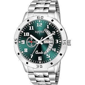 Matrix Blue, Black & Silver Dial, Day & Date Functioning, Stainless Steel Strap Analog Watch for Men & Women