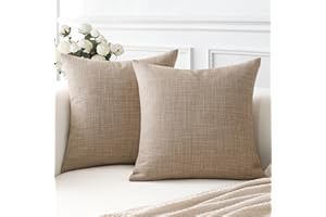 Artscope Lekkie kawowe poszewki na poduszki, zestaw 2 lnianych, dekoracyjnych kwadratowych poszewek na poduszki, 40 x 40 cm, do dekoracji domu, na sofę, do sypialni, samochodu (jasnokawowe, 16 x 16 cm