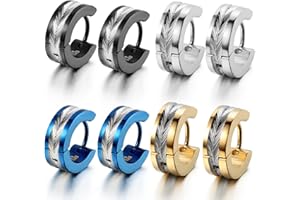 Oidea 8pcs Wholesale Mens Punk High Polished Shiny Stainlss Steel Hingie Hoop Earrings