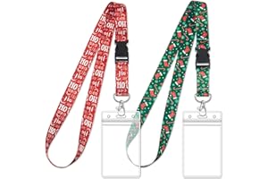 PATELAI 2 Set Christmas Novelty Lanyard Key Chain with ID Card Holder Christmas Neck Straps with Waterproof Transparent Badge Holder for Men Women Kids Gifts Office School Supplies (Green Red Stockings)