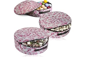 COM-FOUR® 3x Borsa porta ghirlande, accessori da cucito e giocattoli - scatola rotonda in tessuto con manico e cerniera per decorazioni di Natale, Pasqua e Avvento (3 pezzi: grigio + viola)