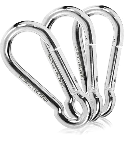 Set 8 Moschettoni In Acciaio Inox M10 - Grandi 10x100mm, Con Molla A Foglia, Per Altalene, Campeggio, Slackline, Attrezzatura