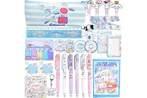 DIUKES Ensemble de papeterie, fournitures de bureau, avec trousse à crayons, stylo gel, lanière, autocollants, règle, notes adhésives, boutons broches, sac cadeau, porte-clés, pour filles de 5, 6, 7,