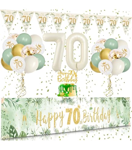 YSUVIN 70. Geburtstag Deko-Set In Salbeigrün – 116-teilig Mit Luftballons, Girlande, Tischdeko & Konfetti Für Frauen & Männer